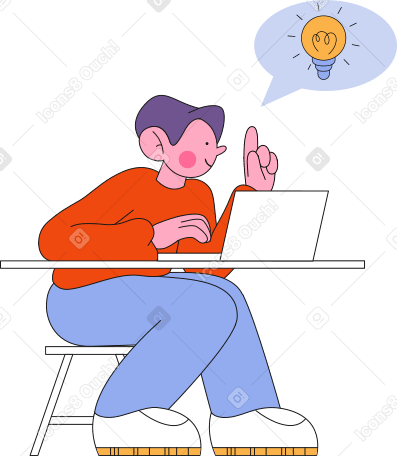 Man types on a laptop and generates an idea Illustration in PNG, SVG