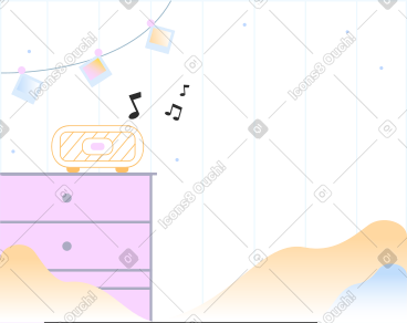 Striped background with table and radio PNG, SVG