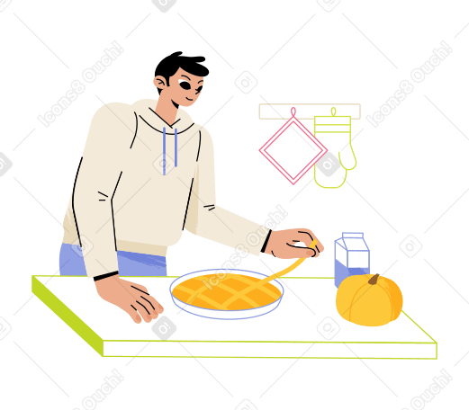 Man cooks a pumpkin pie Illustration in PNG, SVG