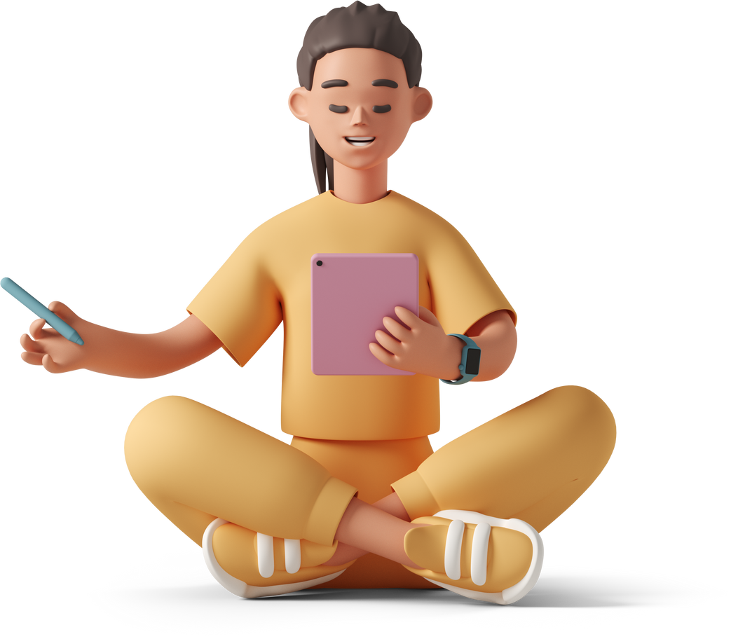 young woman meditating with pink gadget Illustration in PNG, SVG