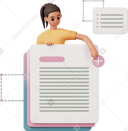 3D young woman pointing on new document button PNG, SVG