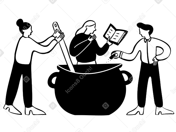 People in a team cooking in a cauldron PNG, SVG