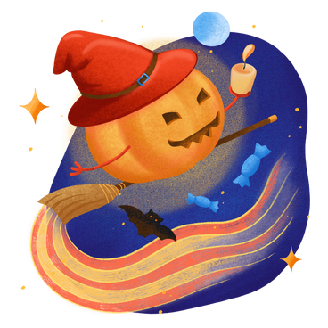Halloween pumpkin flying on a broom with a candle in its hands PNG, SVG