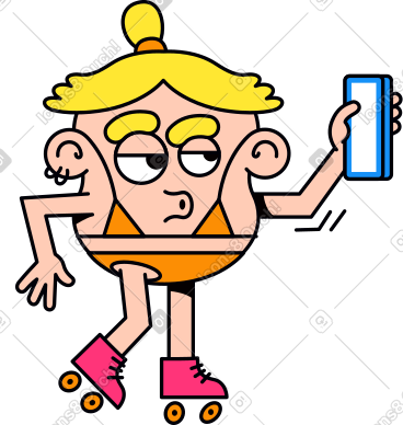 Character on roller skates with phone PNG, SVG