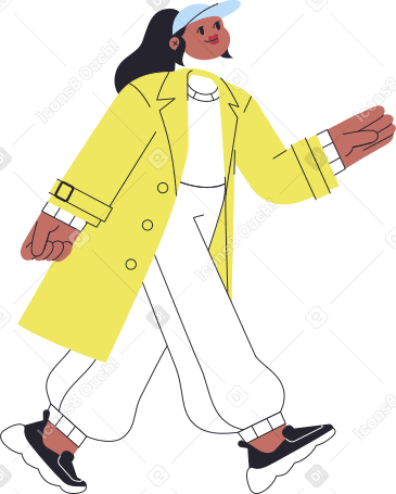 walking woman in yellow trenchcoat Illustration in PNG, SVG