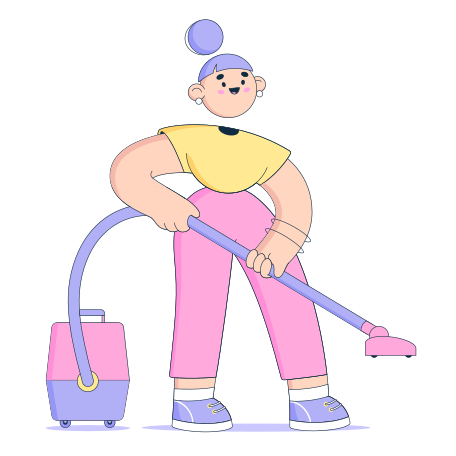 Woman using vacuum cleaner Illustration in PNG, SVG