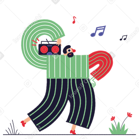 Music lover with boombox PNG, SVG