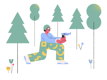 Мужчина целится из пистолета в лесу в PNG, SVG