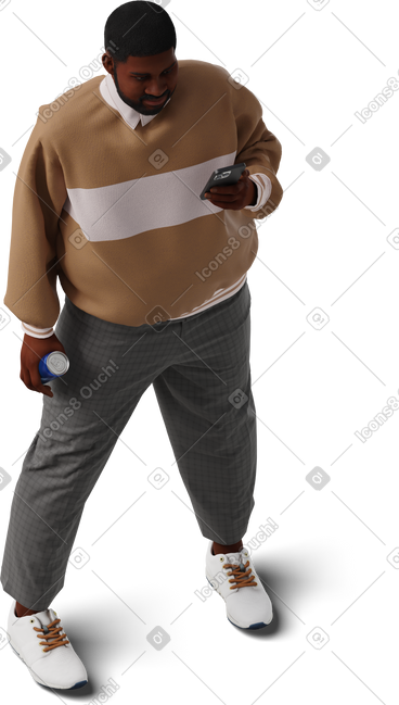 Isometric view of young man looking at smartphone PNG, SVG