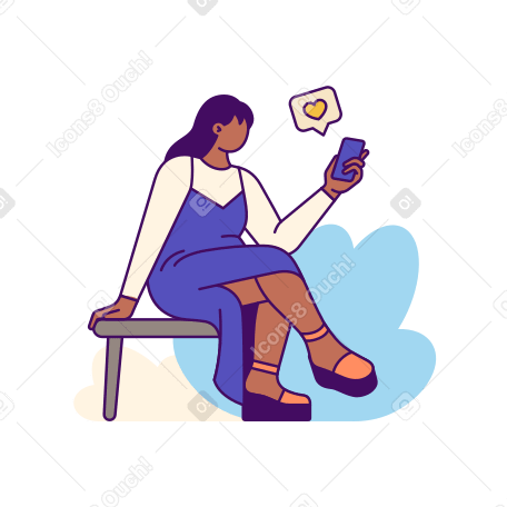 Woman texting with cell phone on park bench PNG, SVG