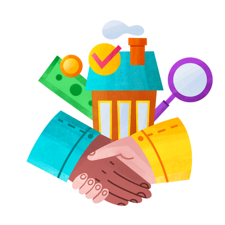 Agent and client shake hands after good deal to buy house Illustration in PNG, SVG