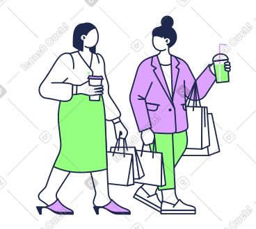 带着外卖饮料和购物袋走路的女性 PNG, SVG