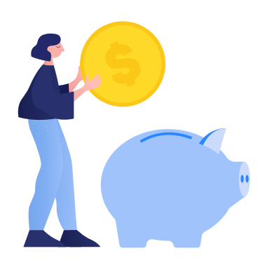 Woman saving dollars in piggy bank PNG, SVG