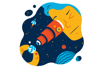 Astronomer exploring the earth through telescope animated illustration in GIF, Lottie (JSON), AE