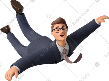 Flying businessman in blue suit PNG, SVG