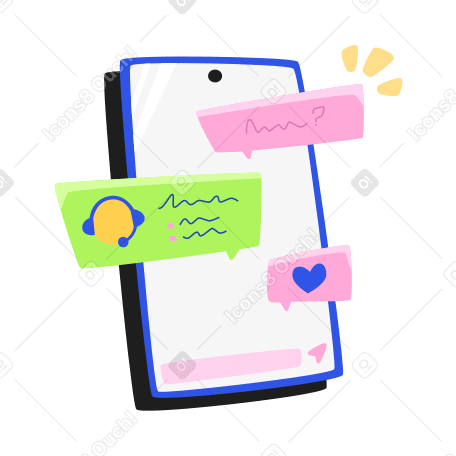 Chat with a support operator on the phone animated illustration in GIF, Lottie (JSON), AE