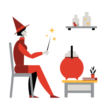 Witch doing magic with cauldron PNG, SVG