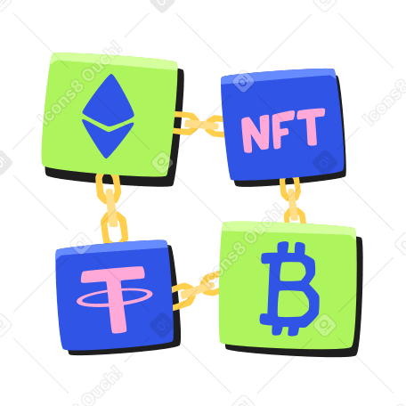 Blockchain avec signes de crypto-monnaie PNG, SVG