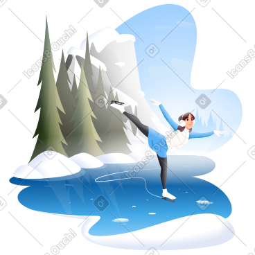 Girl skates on a lake in the mountains PNG, SVG