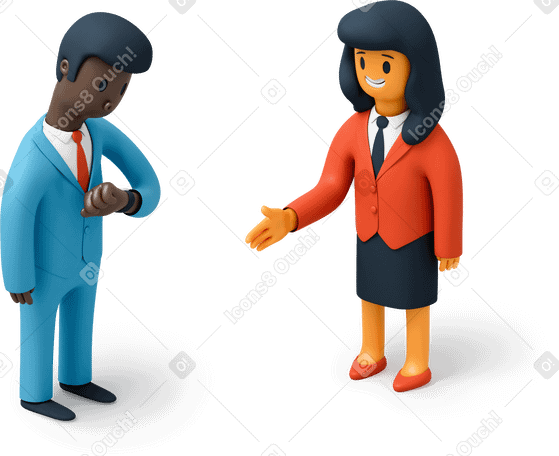3D Awkward woman holding out her hand for greeting Illustration in PNG, SVG