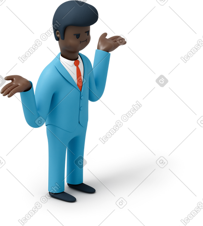 3D 西装的黑人耸了耸肩 PNG, SVG