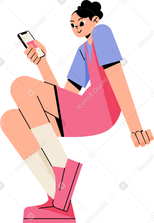 sitting girl in a sundress with a phone Illustration in PNG, SVG