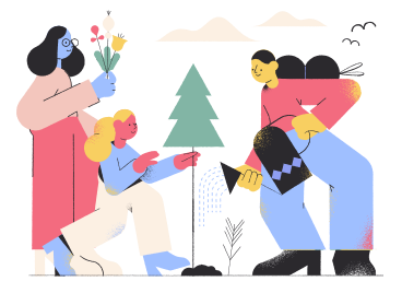 Family taking care of a garden PNG, SVG