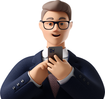 close up of businessman in dark blue suit looking at phone PNG, SVG