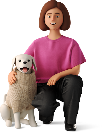 3D young woman sitting with dog Illustration in PNG, SVG