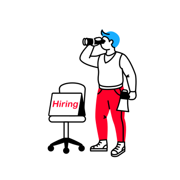 Man with binoculars and a megaphone is looking for a worker to hire PNG, SVG