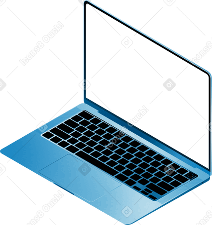 isometric blue laptop with white screen PNG, SVG