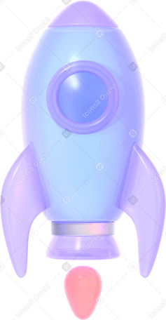 3D Глянцевая пастельная голубая ракета в PNG, SVG