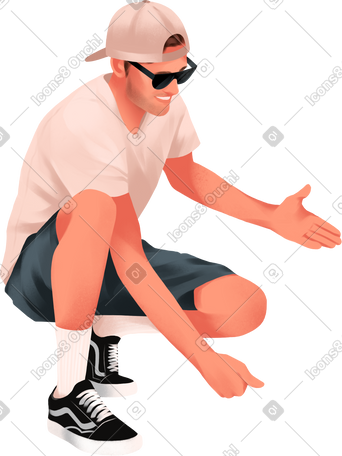 man is squatting and holding something PNG, SVG