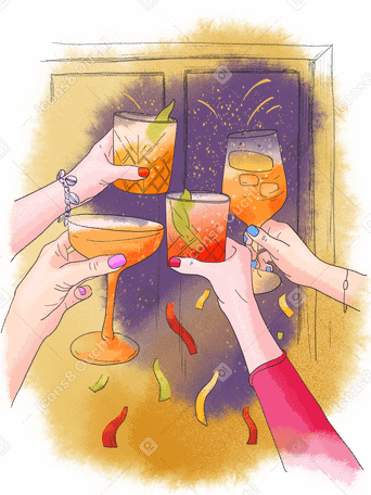 Le mani alzano i bicchieri in segno di festa PNG, SVG