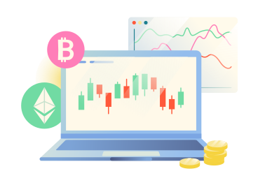 Cryptocurrency analytics and trading on laptop screen animated illustration in GIF, Lottie (JSON), AE