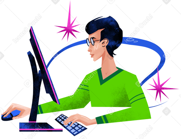 Man working at a computer Illustration in PNG, SVG