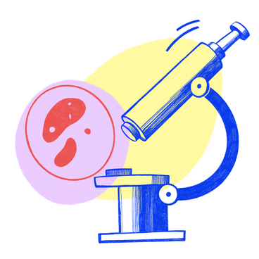 Blue microscope showing molecules PNG, SVG