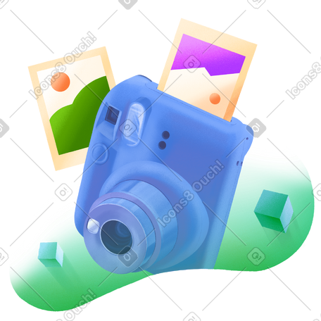 Instax 迷你蓝色相机，照片呈绿色圆形 PNG, SVG