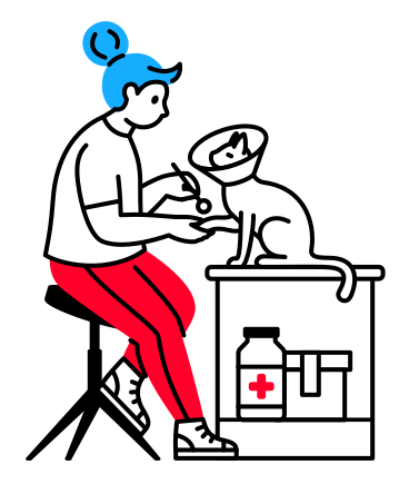 Vétérinaire traitant un chat en cône à la clinique PNG, SVG