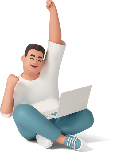 Joyful man holding laptop celebrating success в PNG, SVG