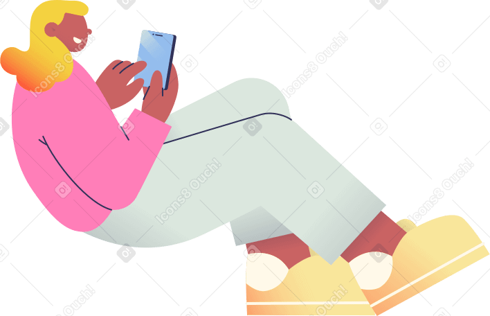 Donna seduta con un telefono in mano PNG, SVG