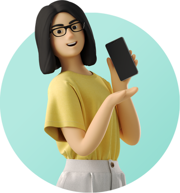 Smiling young woman showing phone в PNG, SVG