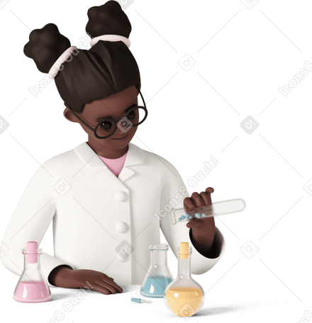 3D young schoolgirl in lab coat doing science experiments PNG, SVG