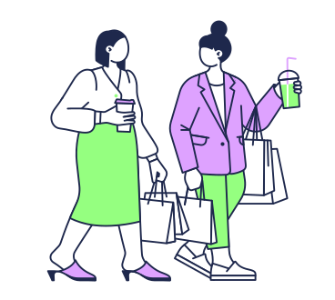 테이크 아웃 음료와 쇼핑백을 들고 걷는 여성 PNG, SVG