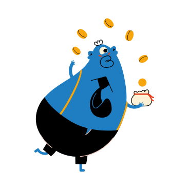 Character juggles with coins from a wallet PNG, SVG