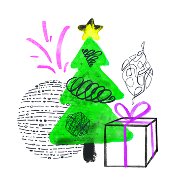 Рождественская елка с подарочной коробкой в PNG, SVG