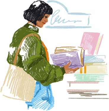 Young woman chooses book PNG、SVG
