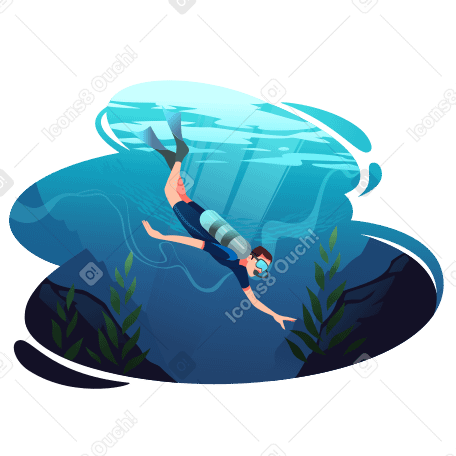 Scuba diver in the bottom of the sea  Illustration in PNG, SVG