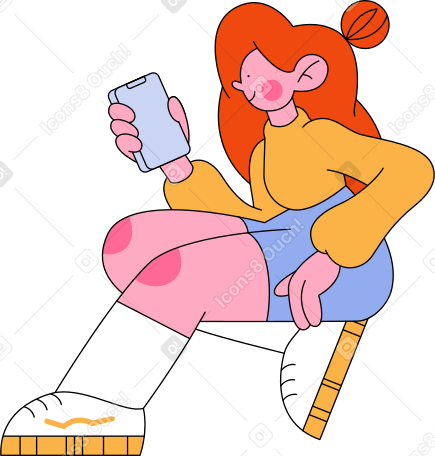 전화 앉아있는 소녀 PNG, SVG