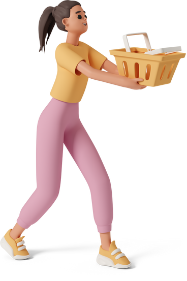 girl with shopping cart PNG, SVG